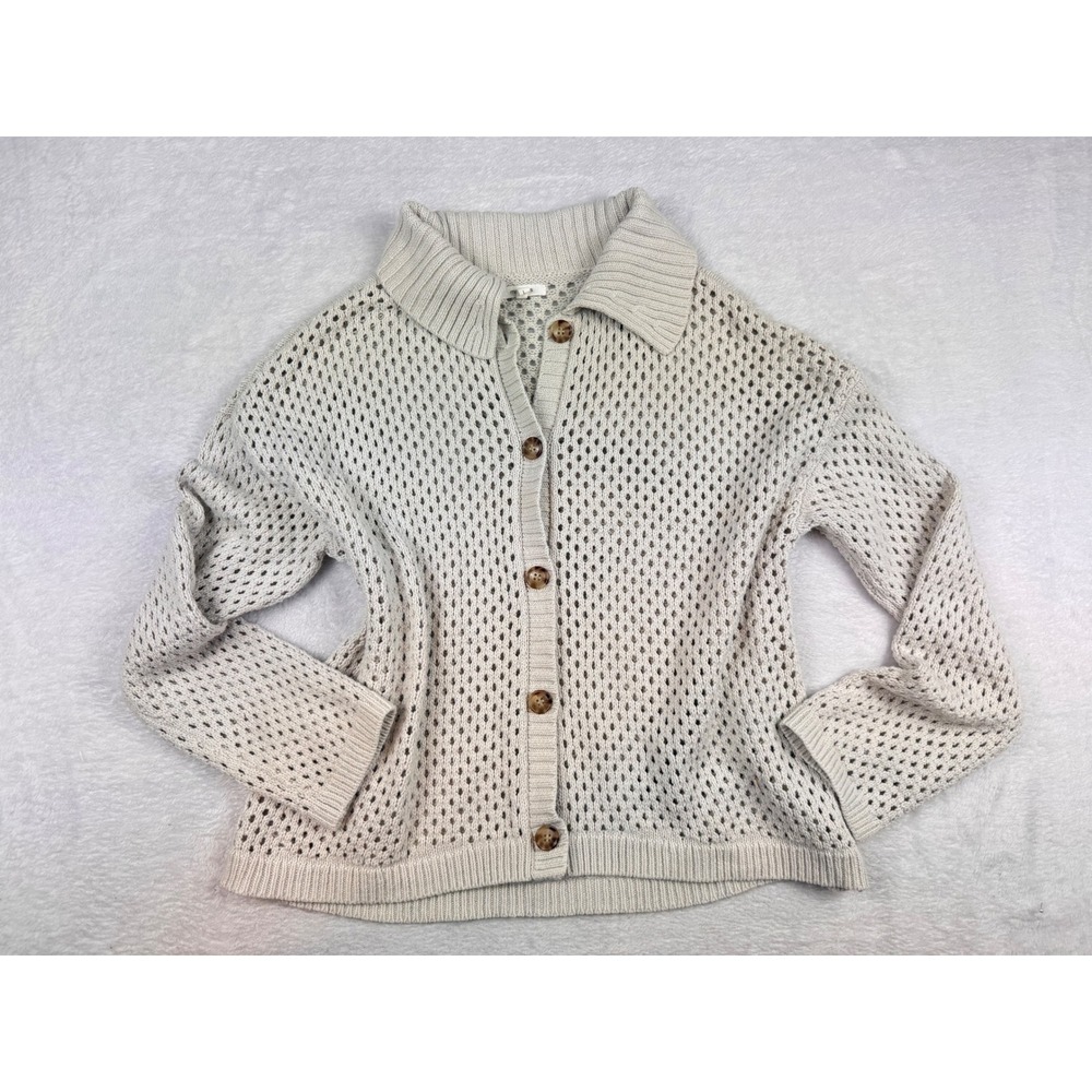 Maurices Womens Open Knit Button Front Cardigan Sweater Beige Large